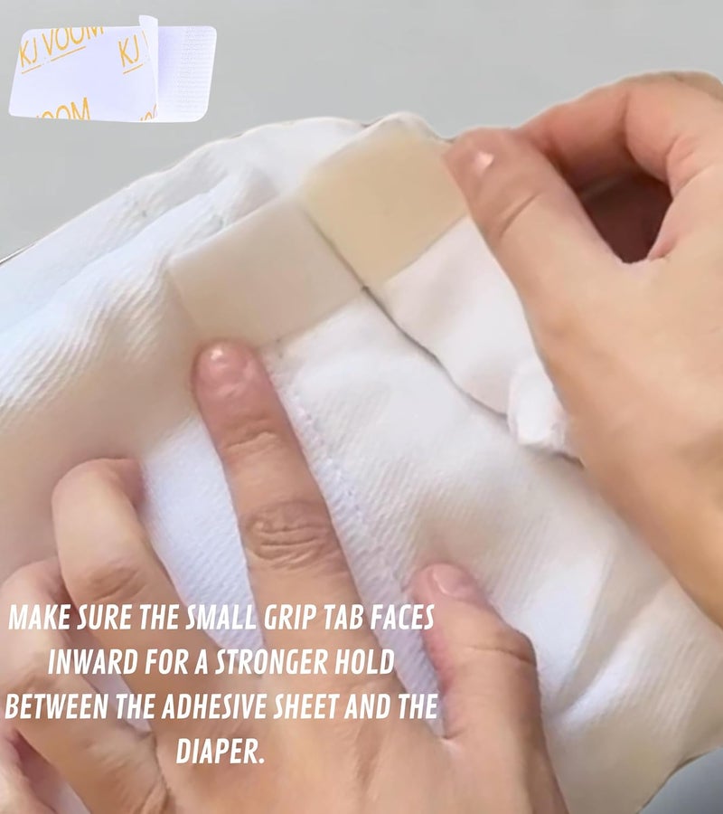 KJ.VOOM Adhesive Cloth Diaper Fasteners – Peel-Stick-Adjust | Replaces Diaper Pins & Snaps | Hook-&-Loop Tabs for Prefolds & Flats | Baby-Safe, Travel-Friendly | (2 Rolls + 100 Sheets) - Image 3